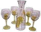 ArtisanStreet's Green Grapes Glasses & Carafe 5 Piece Set. Each Piece Features a Cluster of Luscious Green Grapes. Glass Bases and Stems Match the Green of Grapes. One of a Kind & Signed by Artisan.
