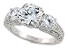 Sterling Silver Vintage Style Three-Stone Engagement Ring w/ Rhodium Plating, w/ two 5mm (.50 Carat each) & one 7mm (1.25 Carats) Brilliant Cut CZ Stones, 1/4" (7mm) wide