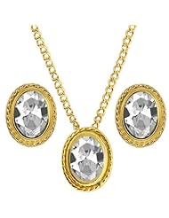 2.85 Ct Oval White Topaz 925 Yellow Gold Plated Silver Pendant Earrings Set