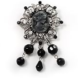 AntiqueSilverBlackCharmCameoBrooch
