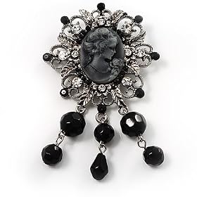 Antique Silver Black Charm Cameo Brooch