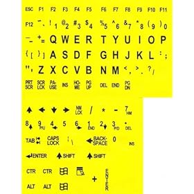 Large Print English Keyboard Stickers for the Visually Impaired (Yellow with Black Letters)