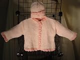 Ck7, Knitted on Hand Knitting Machine Finished By Hand Crochet Baby Pink Chenille Pink Pecot Trim Infant Girls Cardigan Hat Set