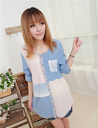 森ガール ワンピース 森ガール スカート ニット ブラウス ボーダー柄・小花柄ブラウス レース裾　丸襟　カーディガン　長袖 レディース