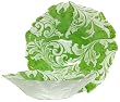 Glass Ornate French Lily Design Fern Green Medium Bowl 11.5" D, 3" H