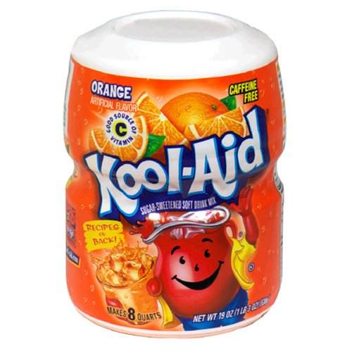 Kool-Aid Drink Mix, Sugar Sweetened Orange, 19-Ounce Container (Pack of 4)