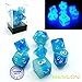 Bescon Gemini Glowing Polyhedral Dice 7pcs Set ICY Rocks, Luminous RPG Dice Set d4 d6 d8 d10 d12 d20 d%, Brick Box Packaging