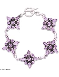 Amethyst flower bracelet, Violet Constellation - Amethyst Floral Sterling Silver Bracelet from India