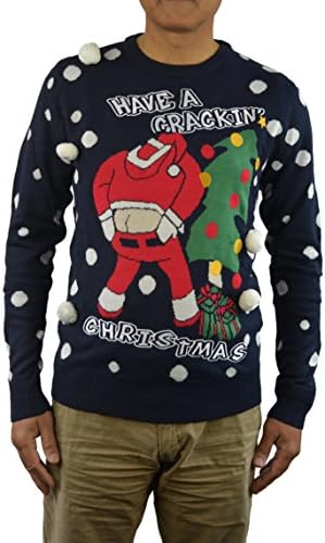 RWB Unisex Have A Crackin Ugly Christmas Sweater Navy, Small