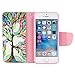 iPhone SE Case,iPhone 5S Case,iPhone 5 Case,JanCalm [Kickstand] NEW Pattern Premium PU Leather Wallet [Card/Cash Slots] Flip Case Cover for iPhone 5 5S SE + Crystal Pen (Beautiful tree)