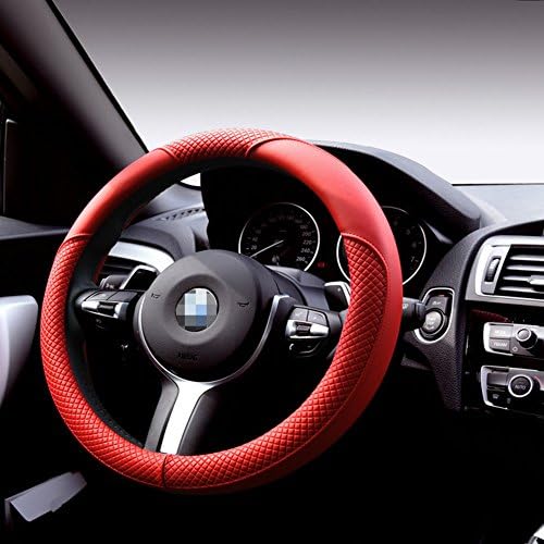2016 New Arrival Steering Wheel Cover-Red, Odorless, 1.5lb, Microfiber Leather Fits 15" Steering (Red)