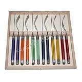 LAGUIOLE Dubost - 6 Steakmesser + 6 passenden Gabeln - MULTI Farbe (PURPUR - GELBE - ORANGE - GRUN - BLAU - ROT) - authentisch französisch - direkt aus FRANKREICH - Geschenkverpackung verfügbar!