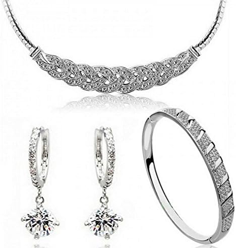 Leather Store Popular Luxury Waltz Sliver White Jewelry Set Necklace &amp; Bracelet &amp; Earrings