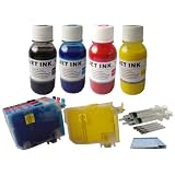4 Packs refillable ink cartridge for Epson 125 T125 prefilled with pigmented sublimation ink + 4x4oz sublimation ink +4 syringes.
