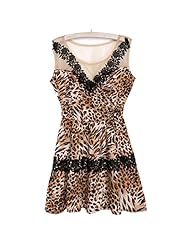 Sexy Leopard Print Cotton/Organza Pleated Sleeveless Club Dress/Evening Dress/Party Dress/Mini Dress 