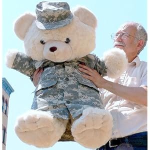 U.S. MILITARY THEMED 3-FEET-TALL GIANT JUMBO BIG PLUSH TEDDY BEAR STUFFED ANIMAL - WEARING REAL AUTHENTIC U.S. ARMY ACU MILITARY UNIFORM - Color: WHITE