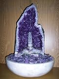Aqua Amethyst Geode Fountain With Light And Crystal Obelisk.