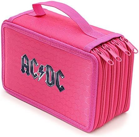 Hard Protective AC DC Printed Carrying Case/Bag/Pouch/Holder for Executive Fountain Pen Ballpoint Pen Stylus Touch Red(Colored Pencils Not Included)