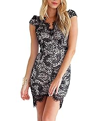 V-neck Open-Back Lace Mini Dress 