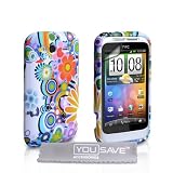 Yousave Accessories TM Wei� / Mehrfarbig Blumen Und Schmetterling Muster Silikon Gel Schutzh�lle Tasche F�r Das HTC Wildfire S Mit Displayschutz Folie Und Graues Micro Faser Poliertuchvon "Yousave"