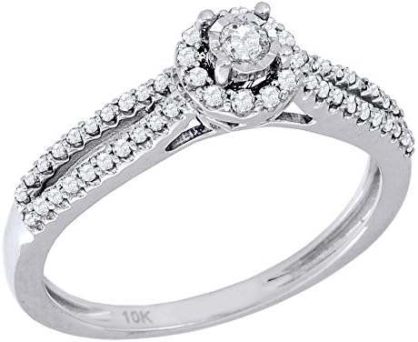 10K White Gold Round Diamond Solitaire Bridal Engagement Ring .27 Cttw