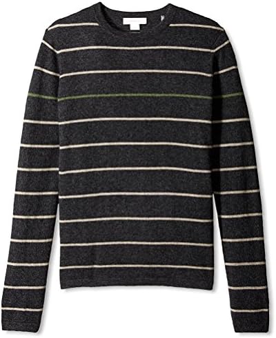 Christopher Fischer Men's Stripe Crew Neck Cashmere Sweater, Charcoal, L