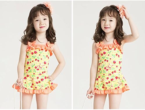 The new children's swimsuit girls baby swimwear yellow strawberry colorful square skirt piece swimsuit