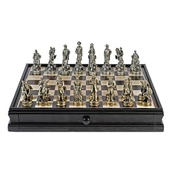 Civil War Chess & Checkers Set - Camphor Wood Board with Storage & Pewter Chessmen