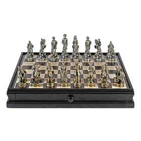 Civil War Chess and Checkers Set - Camphor Wood Board with Storage and Pewter Chessmen by Wood Expressions