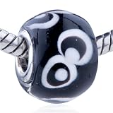 White Cartoon Eye Murano Glass European Charm Bead Black - Pandora & Bracelet Fit