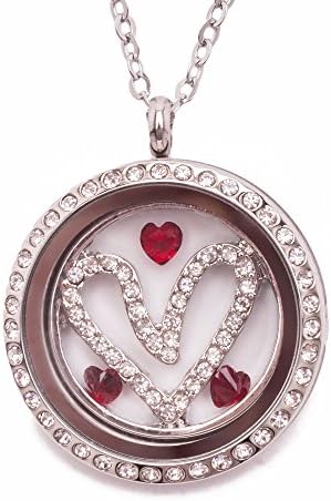 Red 30mm Locket With Crystals 18inch Cable Chain Heart Cut Out Plate With Crystals 3 Red Heart Birthstones