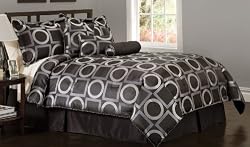 Geo Grid Black Queen Comforter Set with Bonus Pillows