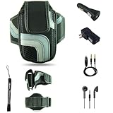 Black Adjustable Deluxe Sportband / Workout Armband with Adaptable Neck Str ....