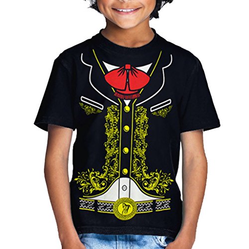 Viva Mexico Kid's Mexican Mariachi Charro T-Shirt (X-Small 2T, Black)