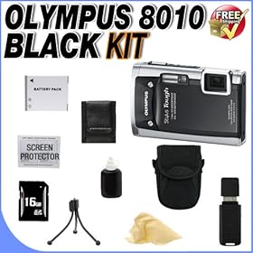 Olympus Stylus Tough-8010 14MP Digital Camera w/ 5x Optical Zoom (Black) W/16GB SDHC Memory Card + Extended Life LI50B Battery + Deluxe Case w/Strap + USB Card Reader + Memory Card Wallet + Accessory Saver Bundle!