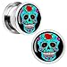 Sugar Skull Plugs Stainless Steel Screw Fit Double Flare Sugar Skull Plugs 8G-12mm (2 Pieces)