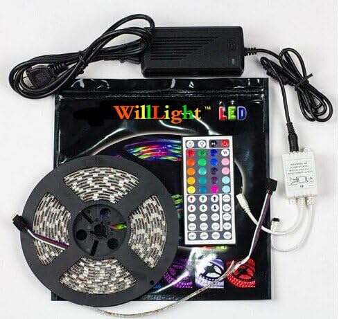 Willlight 16.4ft 5050 300leds Waterproof Ip67 Rgbw LED Strip Lights Kit , RGB LED Flexible Lighting + 40key Ir Remote Controller + 12v 5a Power Supply (5050RGB-5M-300Led+44Key+IRC+DC Cable)