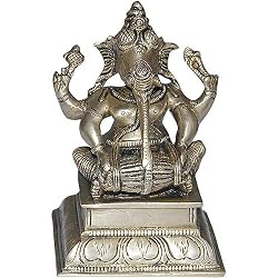 Lord Ganesha Brass Sitting Statue Playing Hormonium