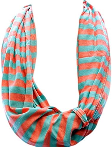 Lovely Turquoise and Coral Stripes Fabric Infinity Scarf