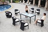 All Weather Collection Contemporary Dining Set with Six White Cushion Top Dining Chairs and Beverage Cart