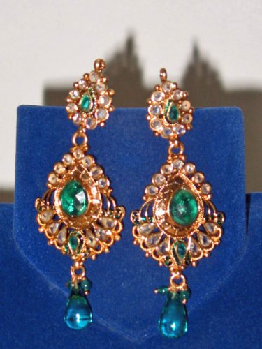 Gift for Her- India Earring Sets in Gold Plated and Emerald Gem Stones (Brand New)