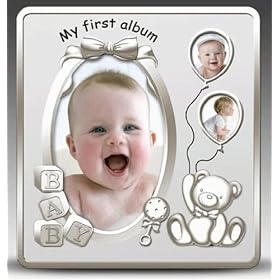 Deluxe Satin Silver Baby Photo Album - My First Album