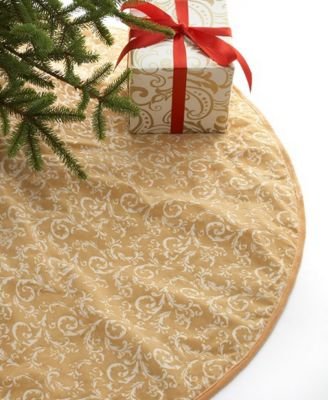Holiday Lane 48" Flocked Silk Tree Skirt, Gold