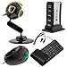 GTMax USB Webcam 5 MP with 4 White LED Light/Microphone/Metal Stand + USB/PS2 Foldable Flexible Silicone Keyboard + USB Wired Handheld Mouse + USB 2.0 7-Port Hub with Stand