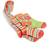 Country Kids Girls  2 Pack Daisy Sock With Colorful Stripe Tight, Kiwi, Coral, 5-6
