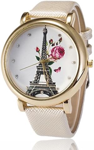 Vogue Iron Tower Women Watch, Misaky Pattern Leather Band Analog Quartz