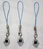 Lot of 3 Hamsa LIGHT BLUE Charm Straps - Revolving Lucky Eye Hamsa Hand Kabbalah Amulet Pendant iPhone Mp3 Cell Phone Charm Straps for 