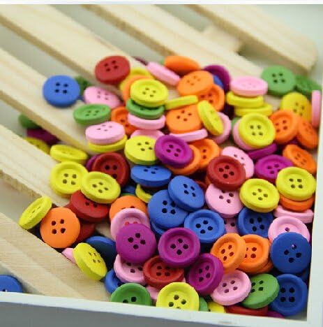 Cutedream 100pcs Mixed Wooden Buttons in Bulk Buttons for Crafts Button Round Shape Pure Color Buttons Bu-149