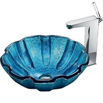 Vigo VGT173 Mediterranean Seashell Vessel Sink with Chrome Faucet
