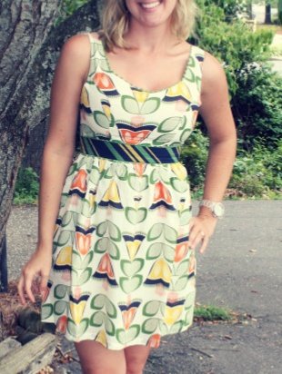 Unique Judith March Green Mushroom Print Tie Back Dress , Large